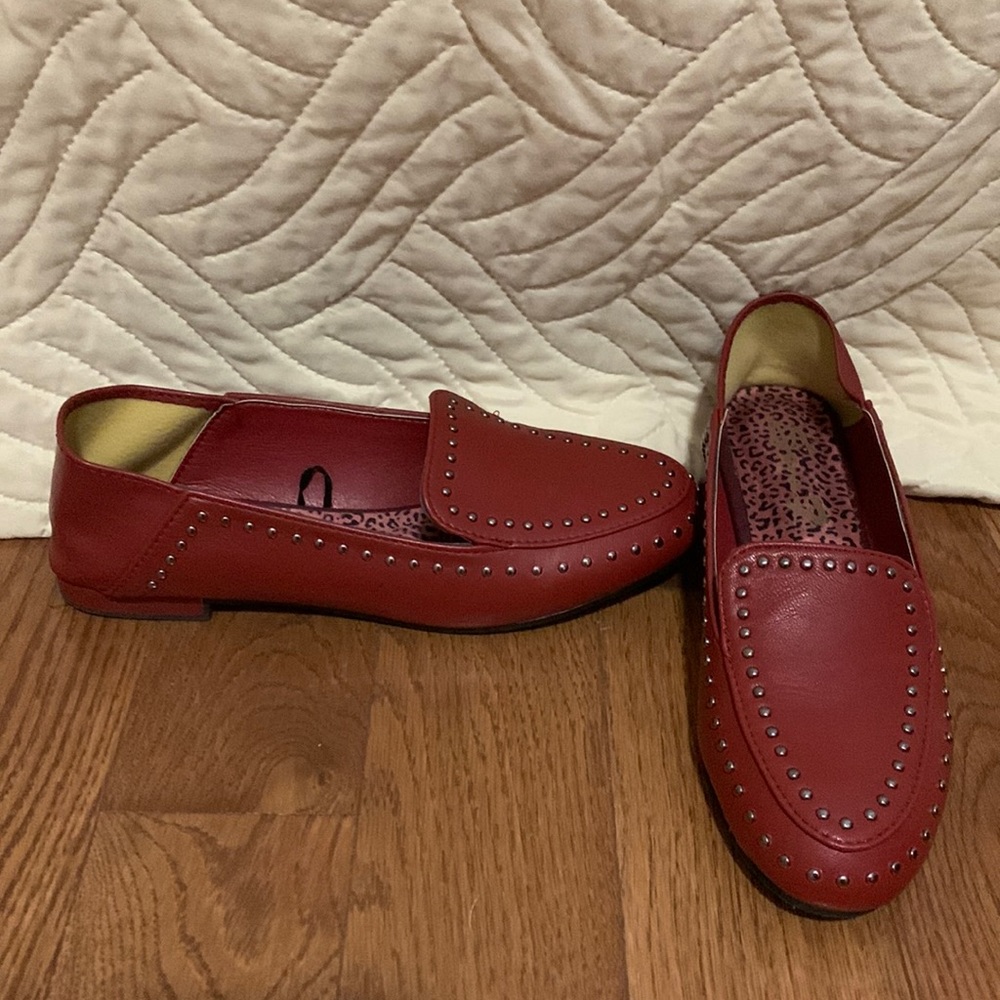 Seven7 red leather studded loafer